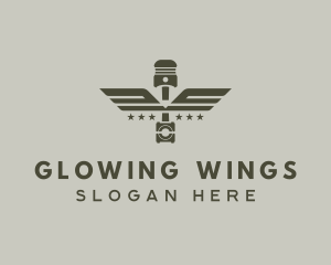 Wings Piston Engine Mechanic logo design