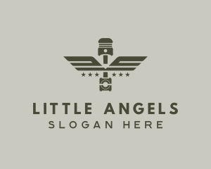 Wings Piston Engine Mechanic logo design