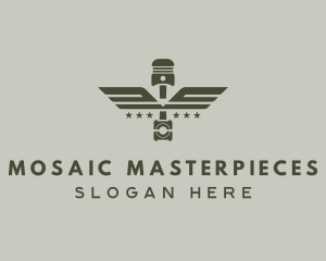 Wings Piston Engine Mechanic logo design