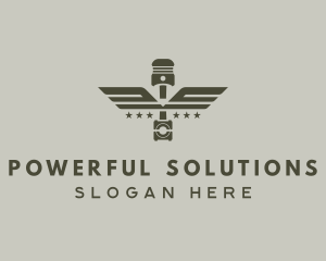 Wings Piston Engine Mechanic logo design