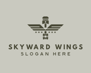 Wings Piston Engine Mechanic logo design