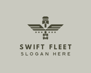 Wings Piston Engine Mechanic logo design