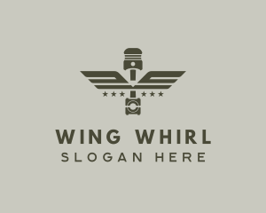 Wings Piston Engine Mechanic logo design