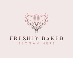 Baking Whisk Heart Leaf logo design