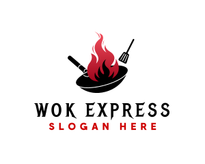 Wok Flame Cooking logo design