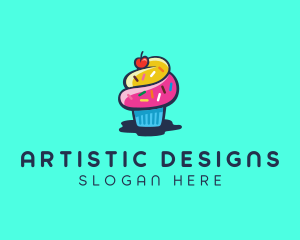 Pastry Cupcake Cherry logo design