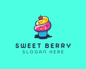 Pastry Cupcake Cherry logo design