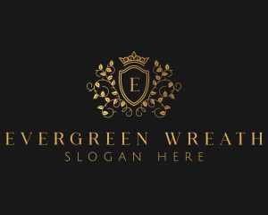 Leaf Vine Crown Shield logo design