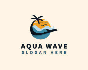 Tropical Beach Plane Travel logo design