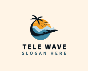 Tropical Beach Plane Travel logo design