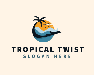 Tropical Beach Plane Travel logo design