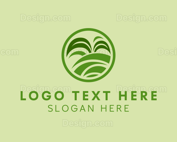 Grass Field Leaf Landscaping Logo