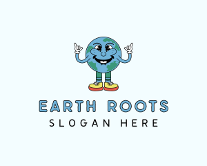 Cartoon Earth Globe logo design