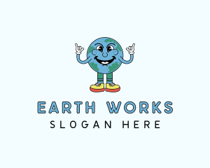 Cartoon Earth Globe logo design