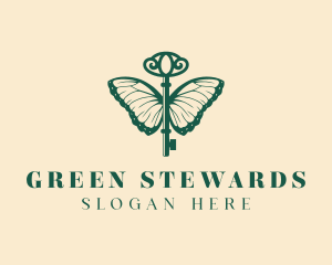 Green Butterfly Key logo design