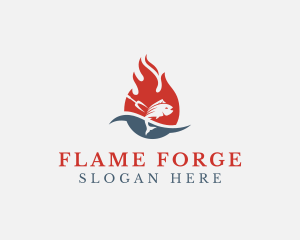 Fish Seafood Flame Grill  logo design