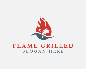 Fish Seafood Flame Grill  logo design