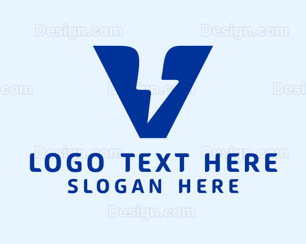 Blue Voltage Bolt Letter V Logo