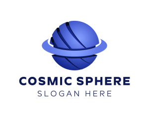 Blue 3D Cosmic Planet logo design