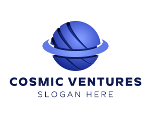 Blue 3D Cosmic Planet logo design