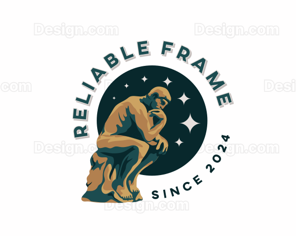 Thinker Man Statue Logo