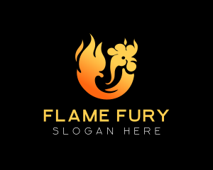 Flaming Roast Chicken BBQ  logo design