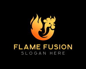 Flaming Roast Chicken BBQ  logo design