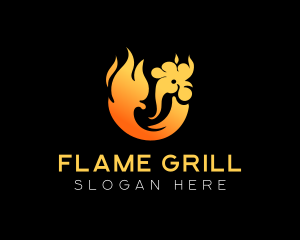 Flaming Roast Chicken BBQ  logo design