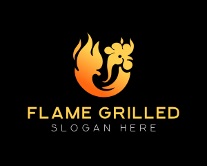 Flaming Roast Chicken BBQ  logo design