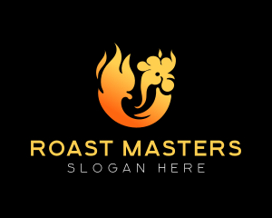 Flaming Roast Chicken BBQ  logo design