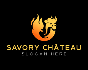 Flaming Roast Chicken BBQ  logo design