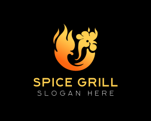 Flaming Roast Chicken BBQ  logo design