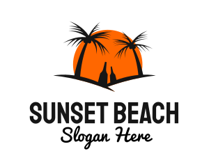 Beer Bottle Sunset Beach logo design