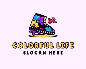 Colorful Puzzle Shoe logo design