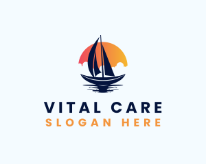 Sun Sailing Boat Logo