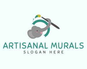 Cute Elephant Painter  logo design