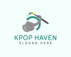 Cute Elephant Painter  logo design