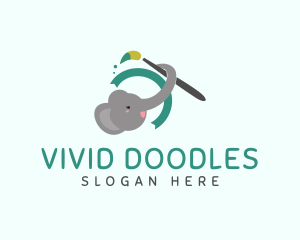 Cute Elephant Painter  logo design