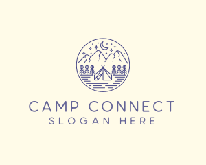 Blue Monoline Tent Camping logo design