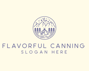 Blue Monoline Tent Camping logo design