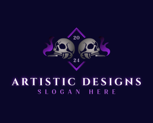 Skull Smoking Cigar logo design