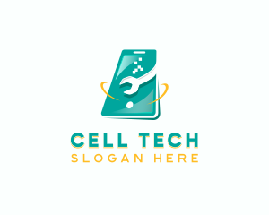 Wrench Phone Tech logo design