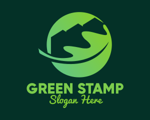 Green Eco Home Roof Leaf logo design