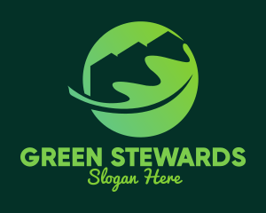 Green Eco Home Roof Leaf logo design