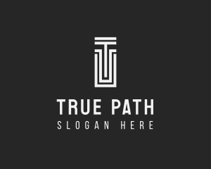 Column Path Maze Letter T logo design