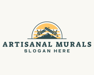 Chainsaw Woodwork Mountain logo design