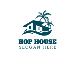 House Wave Palm Tree logo design