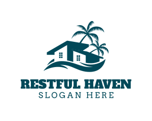 House Wave Palm Tree logo design