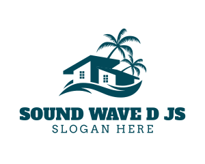 House Wave Palm Tree logo design