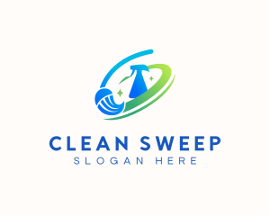 Mop Swoosh Sprayer Housekeeping logo design